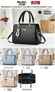 Detailed interior of a faux leather handbag featuring multiple compartments and zip pockets