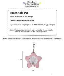 Portabadge a stella in PU rosa con portachiavi in metallo e dimensioni dettagliate