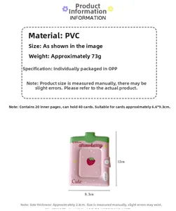 Detailed dimensions of strawberry pink PVC photo card album with 40 card capacity