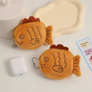 Two cute plush sea bream coin purses with embroidery detail and silver bead chains