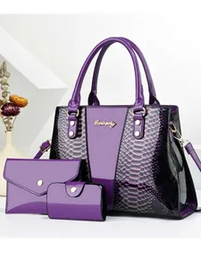 Women Retro PU Leather Snake Pattern Tote And Clutch And Wallet Patent Leather Texture Elegant Handbag Shoulder Bag Set