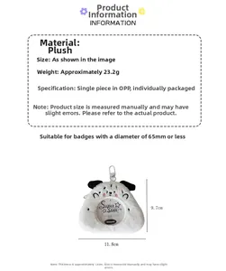 Plush monster badge holder with transparent window for 65mm cards and weight specs