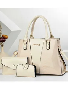 Three-piece cream white snakeskin pattern handbag set with crossbody and mini purse