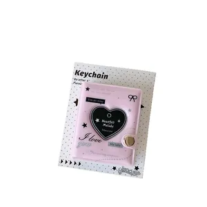 Pink 2-inch mini photo album with heart window for K-pop cards and keychains
