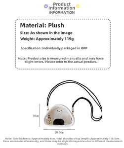 Dimensions détaillées du sac en peluche blanc avec fenêtre transparente pour poupées