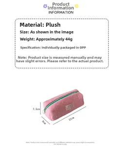 Pink plush pencil case detail with Lucky gate label and large storage capacity
