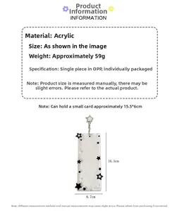 Detailed infographic of acrylic star photocard holder showing size 16.5x6.7cm and weight 59g