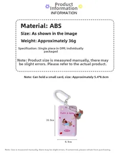 Guía de tallas para porta tarjetas morado de ABS con cordón elástico y dijes decorativos