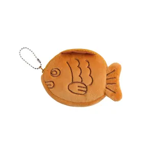 Cute plush taiyaki fish coin purse and keychain with soft fabric and zipper closure