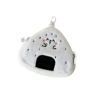 Cute triangular rice ball plush coin purse with embroidery and star zipper charm