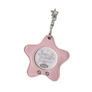 Porta carte a stella rosa in pelle PU con finestra trasparente e catenina argentata