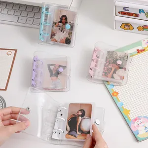 Mini 3-Ring Binder Photocard Holder Glitter PVC Loose Leaf Album For Idol Cards Polaroid Pictures DIY Journal Notebook