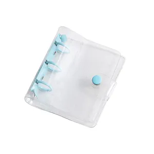 Mini 3-hole PVC glitter photo album binder with blue rings and button closure