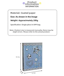Detailed specs of A5 denim texture binder for photos with dimensions and materials