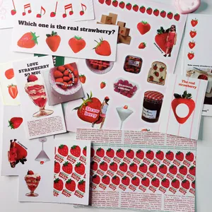 DIY stationery set featuring realistic strawberry stickers and decorative cards for journaling