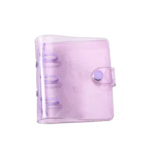 Mini 3-ring binder photo album in translucent purple PVC with glitter finish
