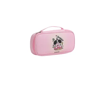 Pink handheld stationery bag with cute puppy cartoon and sweet donut print for students