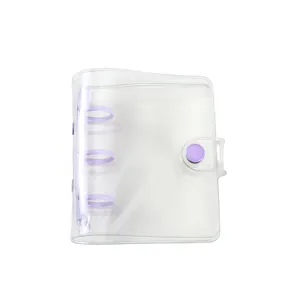 Mini 3-ring clear glitter PVC binder with light purple rings and snap button closure