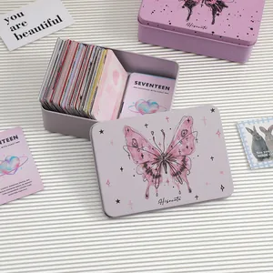 Rectangular Tinplate Storage Box With Lid Butterfly Print Desktop Organizer For Stationery Photocards Small Trinkets Women