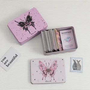 Purple SEVENTEEN metal tin box with butterfly design and idol collection cards