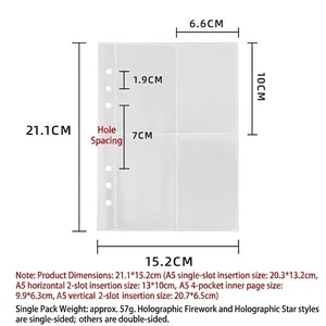 A5 6-ring transparent photo album sleeves with 4-pocket layout for collectible cards