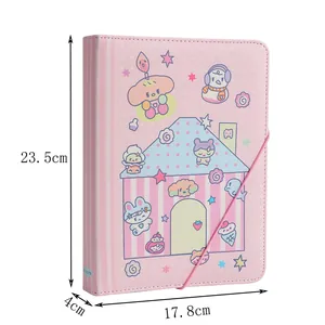 Pink cartoon PU leather loose-leaf binder photo album with elastic strap 23.5x17.8cm