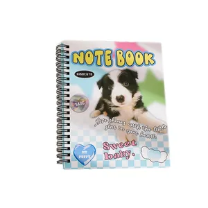 Niedliches Spiralnotizbuch im US-Stil mit Border-Collie-Welpen und hellblauem Karo-Design