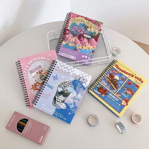 Cute cake theme spiral notebooks with retro 6-color gel pens for student planning