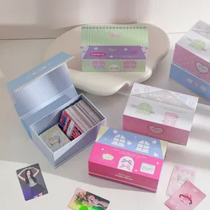 Ins Style Magnetic House Shaped Paper Storage Box For Desktop Card Organizer Cute Idol Photo Cards Gift Packaging Box