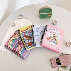 Cute cake-themed spiral notebook set with strawberry dessert designs and stationery items