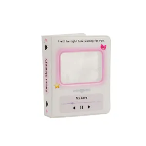 Minimalistische 3-inch PVC fotokaarthouder met roze muziekspeler-ontwerp en cover-slot
