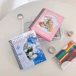 Detailed top view of spiral notebooks with cute dessert and drink collage cover designs