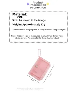 Pink translucent PVC ID card holder with dimensions of 8.5x11.5cm and chain detail