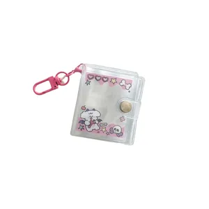 Mini 2-inch cartoon PVC photocard binder keychain with pink hook for idol photos