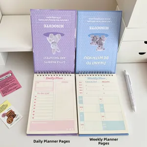 Internal pages of purple daily and blue weekly spiral planners with to-do lists