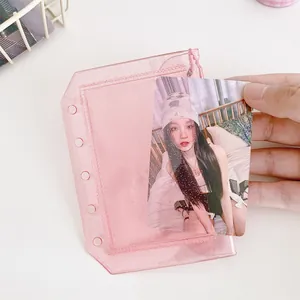 Pink glitter PVC card sleeve for 6-ring binders with transparent sequin finish