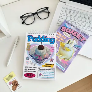 Detail of spiral bound weekly planner showing cute pudding and sweet rabbit cover designs