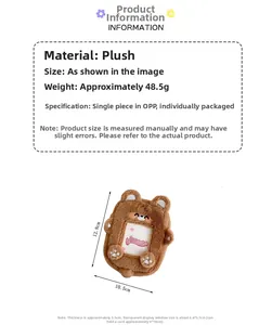 Detailed size parameters of a cute brown plush bear card holder with dimensions and weight
