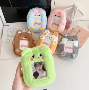 Cute animal plush card holders with transparent PVC windows for ID and small photo cards