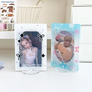 Acrylic photo stand with bow and heart designs for 3-inch polaroid display