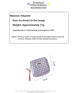 Pochette en polyester à carreaux violets avec nœud rose, taille 11x11x4,5 cm et zip