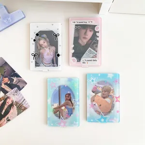 Detail of cute acrylic photo card holders with 3D bows, hearts and stars patterns
