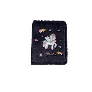 Plush purple A5 unicorn photo album binder with soft fur and detailed colorful embroidery