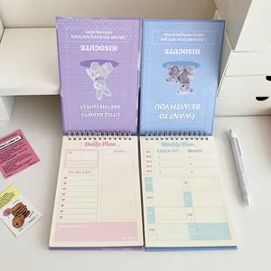 Cute American-style top-bound spiral weekly planner set with bunny and bear covers