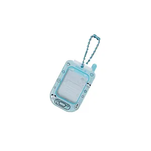 Light blue cartoon panda acrylic photo card holder keychain with blue bead chain