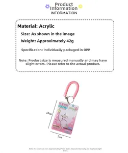 Detailed dimensions of 10x7cm acrylic card holder with pink spring lanyard for photocards