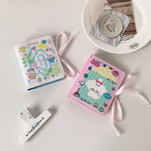 Mini Carnet À Feuilles Mobiles Cuir PU Dessin Animé Nœud Ruban Cahier Portable Rangement Photocard Pour Étudiants Filles
