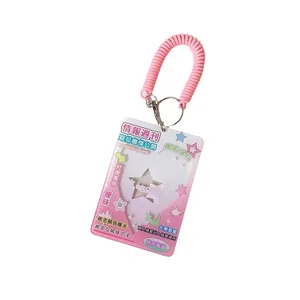 Porta tarjetas estilo revista rosa con llavero de resorte para fotos de idol