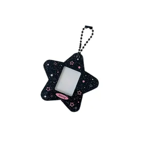 Portafoto a forma di stella con glitter neri e stelle rosa con catenella a sfere