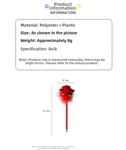 Detail showing dimensions of red rose feather ballpoint pen with 21.3cm length